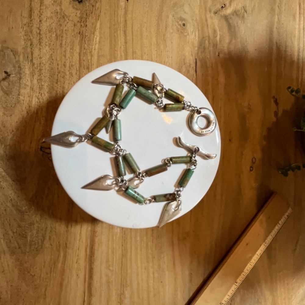 RLM Studio double strand turqouise and sterling silver bracelet, 8.25" green - Picture 3 of 10